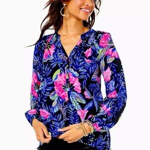 Lilly Pulitzer Vibrant Blue and Pink Floral Blouse